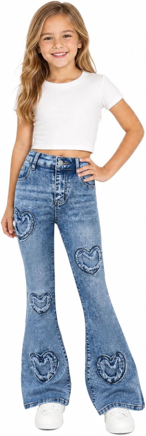 Girls Baggy Ripped Jeans Wide Straight Leg High Waisted Denim Pants 7-14Y