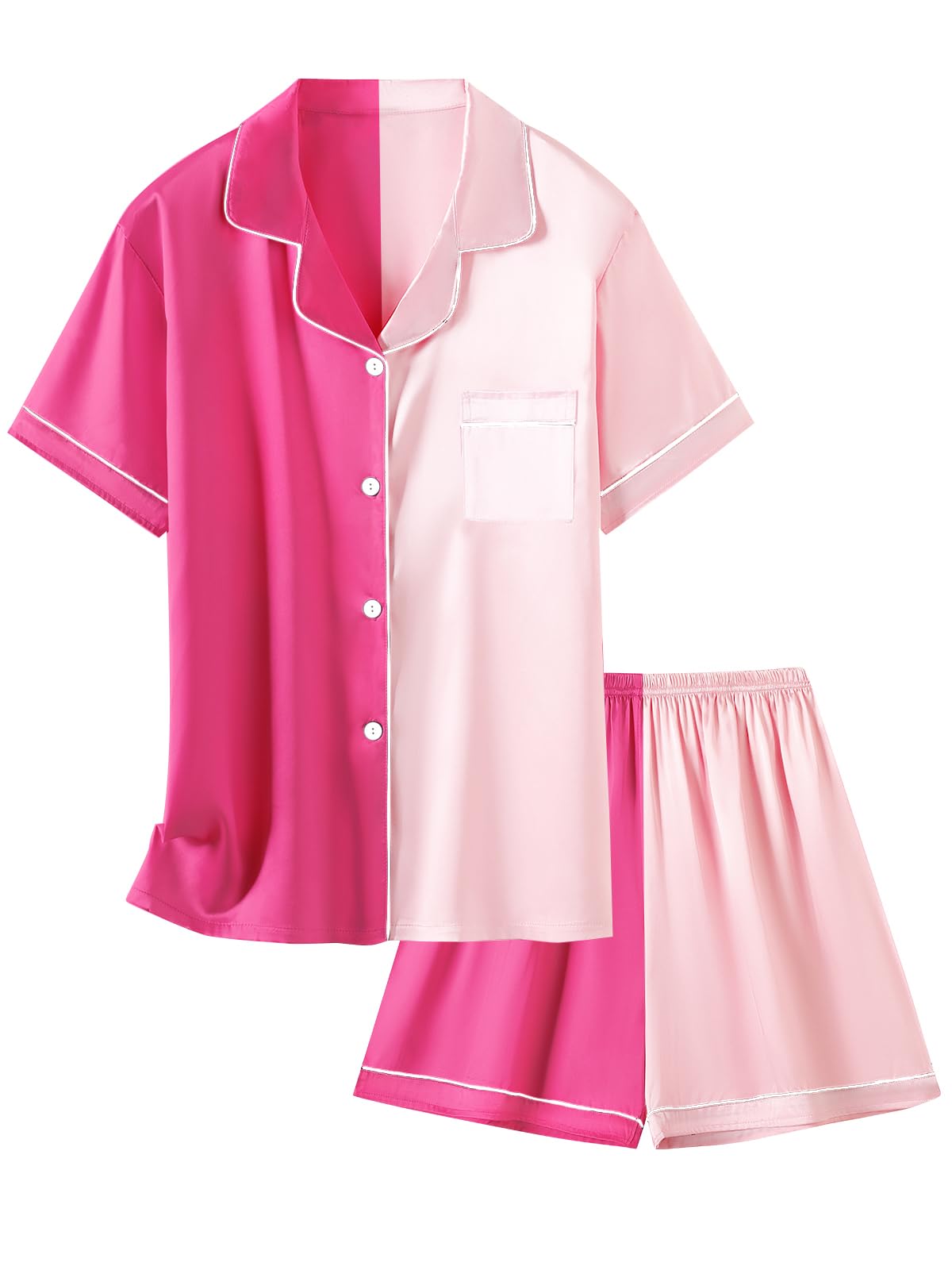Schbbbta Girls Womens Pajamas, Satin Silky Pjs Set Kids 2Pcs Button-Down Nightwear Sleepwear Gift for Mommy and me