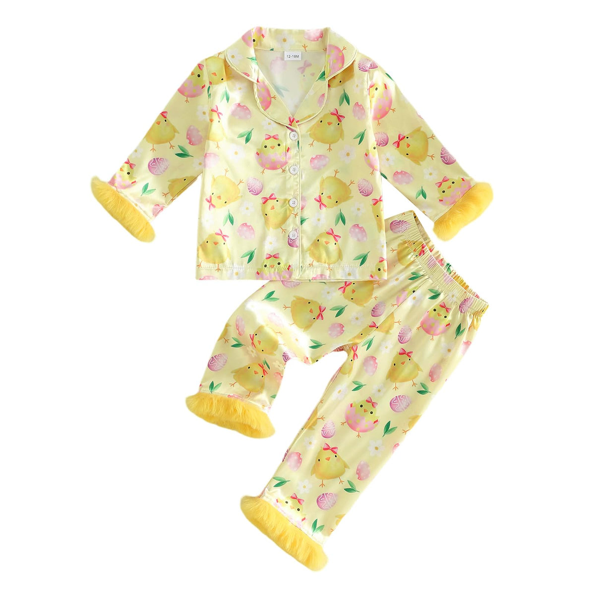 Kuriozud Kids Toddler Girl Pajamas Fuzzy Trim Button Down Shirt Pants 1-7Y