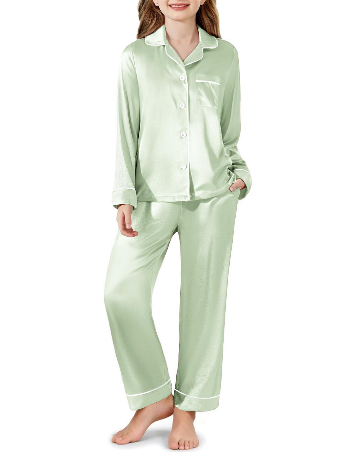 Arshiner Girls Pajamas Satin Pajama Set 2 Piece Pjs Button Down Sleepwear