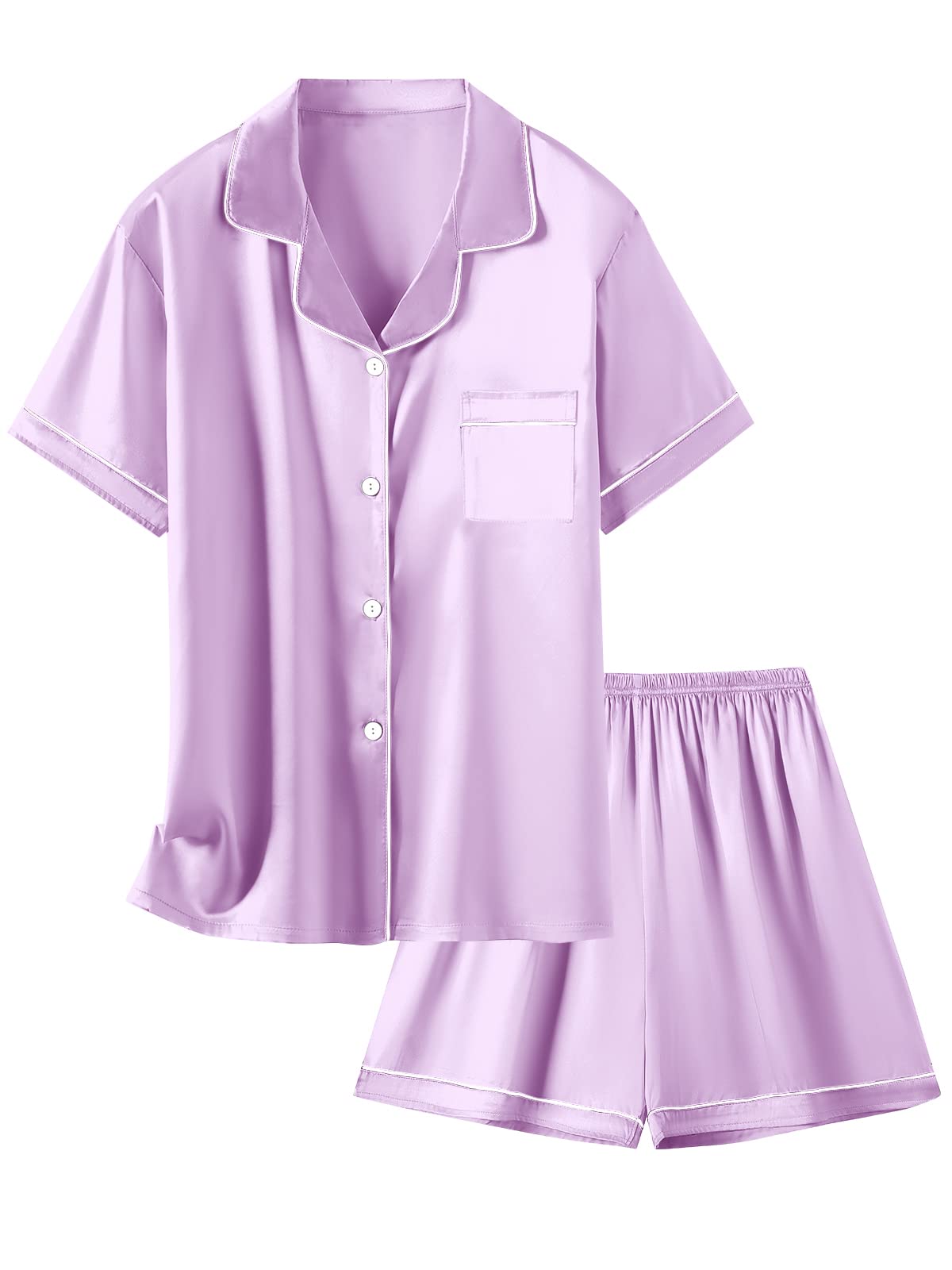 Schbbbta Girls Womens Pajamas, Satin Silky Pjs Set Kids 2Pcs Button-Down Nightwear Sleepwear Gift for Mommy and me