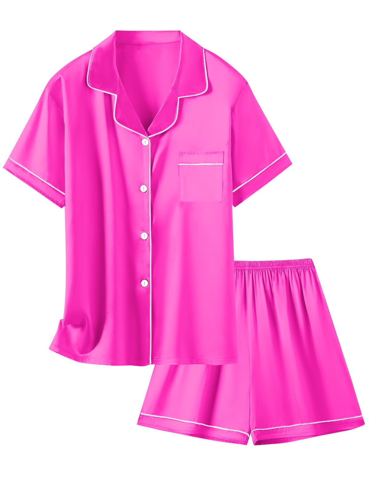 Schbbbta Girls Womens Pajamas, Satin Silky Pjs Set Kids 2Pcs Button-Down Nightwear Sleepwear Gift for Mommy and me