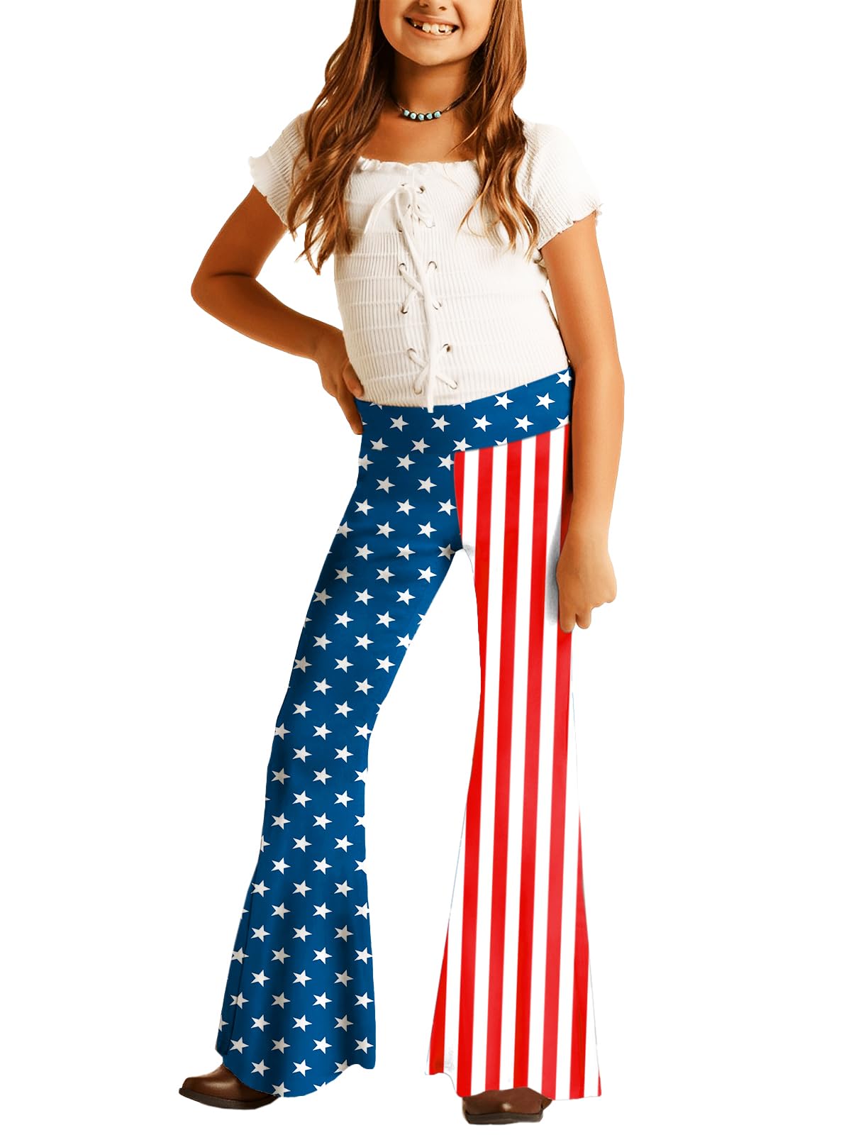 Deerose Girls Halloween Hippie Bell Bottom Pants High Waist Flare Pants 5-14 Years