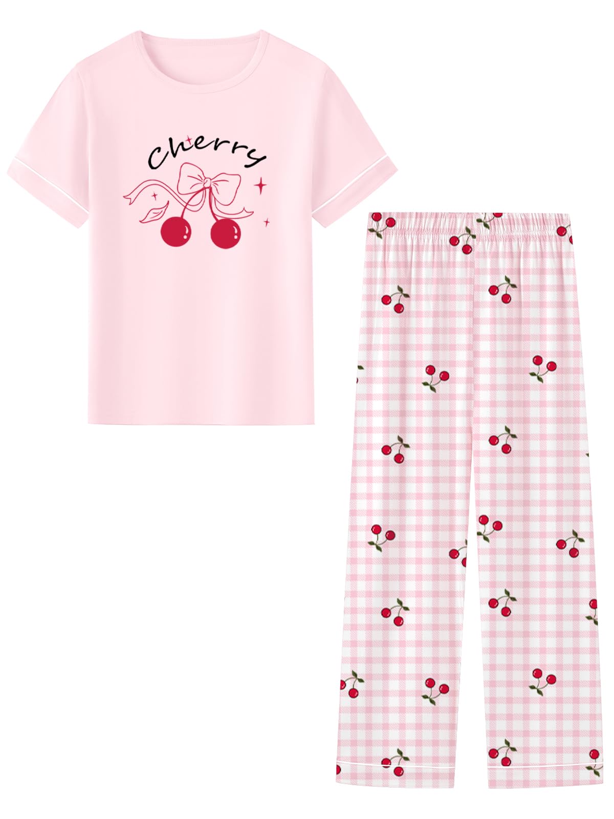 Umeyda Girls Pajamas 2PCS Short Sleeve Top & Pants 100% Cotton Pjs Sets Loungewear for Kids Age 5-14 Years