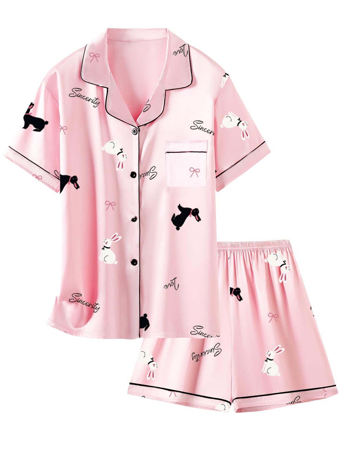 Schbbbta Girls Womens Pajamas, Satin Silky Pjs Set Kids 2Pcs Button-Down Nightwear Sleepwear Gift for Mommy and me
