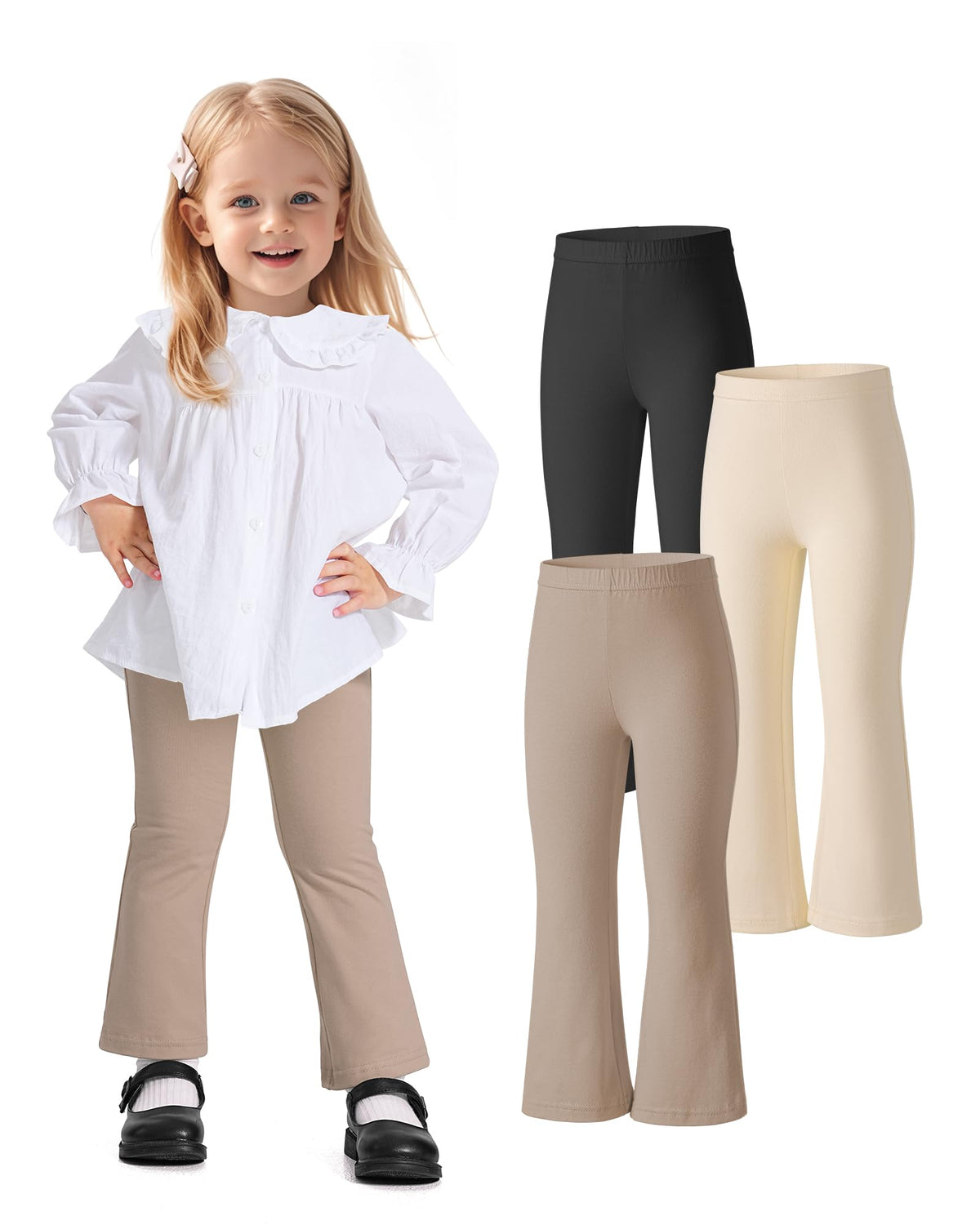 Witwot 3 Pack Baby Girls Flare Pants Cotton Toddler Bell Bottom Leggings