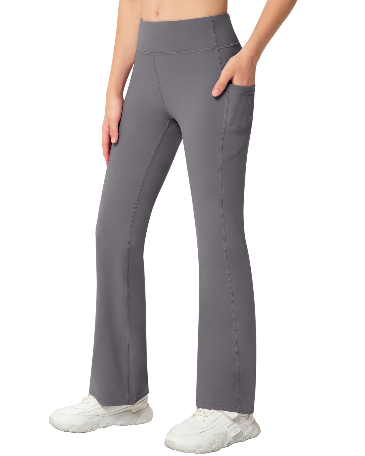 NORMOV Girls Flare Yoga Pants with Pockets,Bell Bottom Wide Leg Athletic Leggings for Teen Kids5-15 Years Old