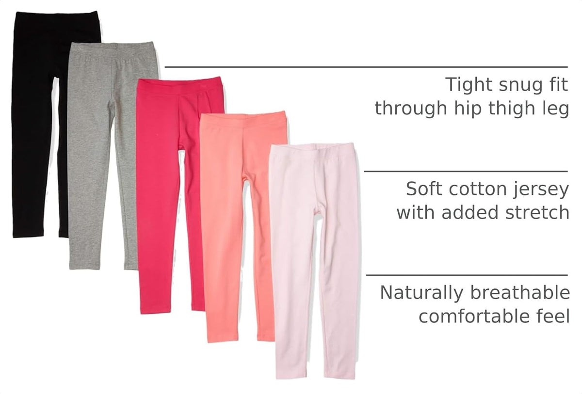 Amazon Essentials Girls' Cotton Stretch Leggings, Multipacks
