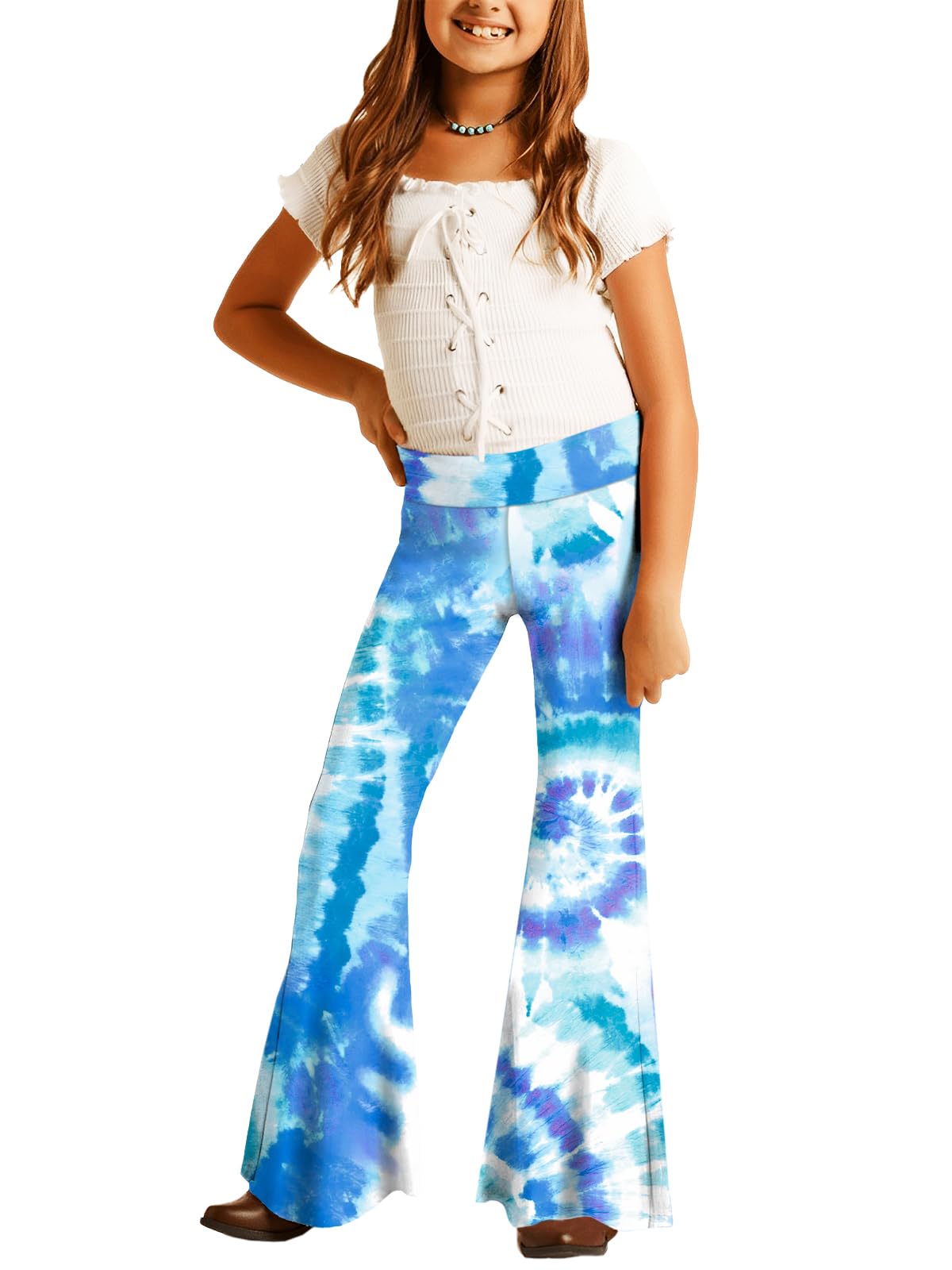 Deerose Girls Halloween Hippie Bell Bottom Pants High Waist Flare Pants 5-14 Years