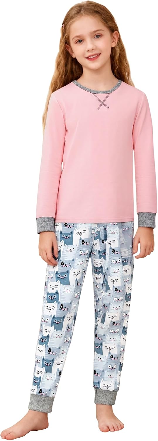 CARETOO Girls Pajamas 2 Piece Long Sleeve Long Pants Pajama Set Kids Cute Pj Soft Holiday Sleepwear Size 7-13