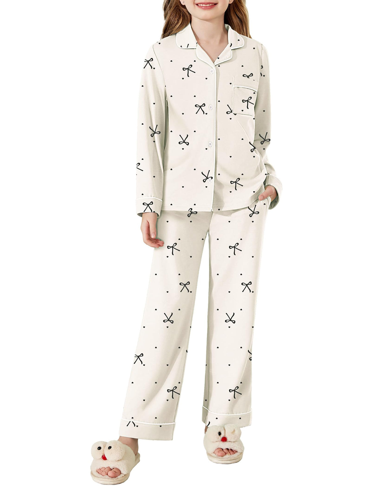 Arshiner Pajamas Set for Girls Long Sleeve Lounge Set Button Down Pj Sets