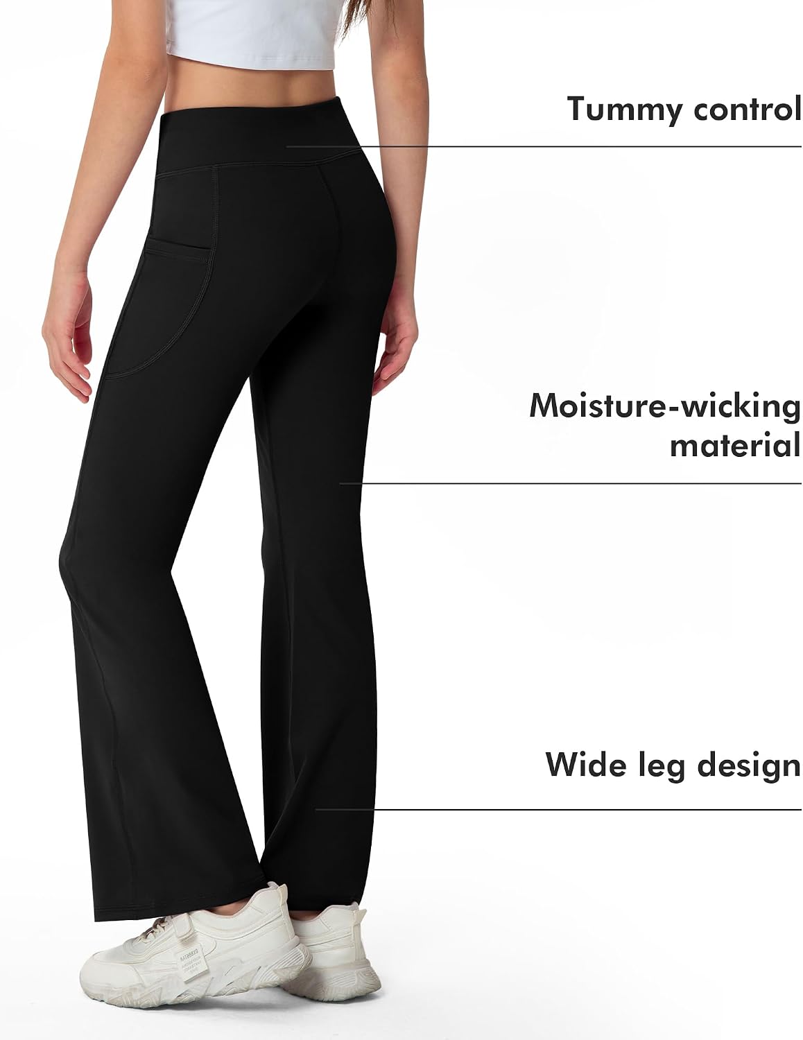NORMOV Girls Flare Yoga Pants with Pockets,Bell Bottom Wide Leg Athletic Leggings for Teen Kids5-15 Years Old