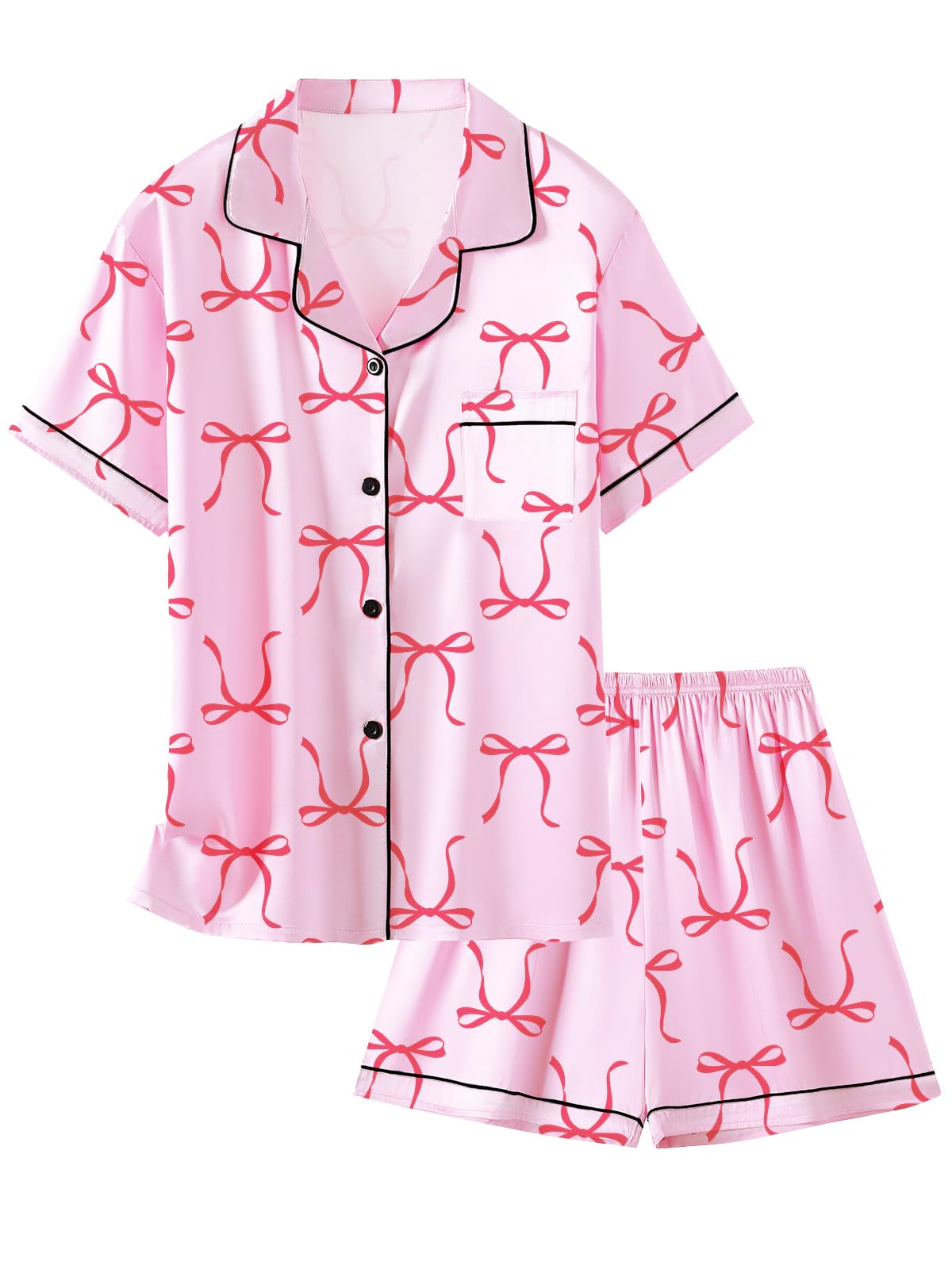 Girls & Womens Satin Pajamas Set, Silk Button-Down Sleepwear 2 Piece Nightwear, 3 Years - Women XXL