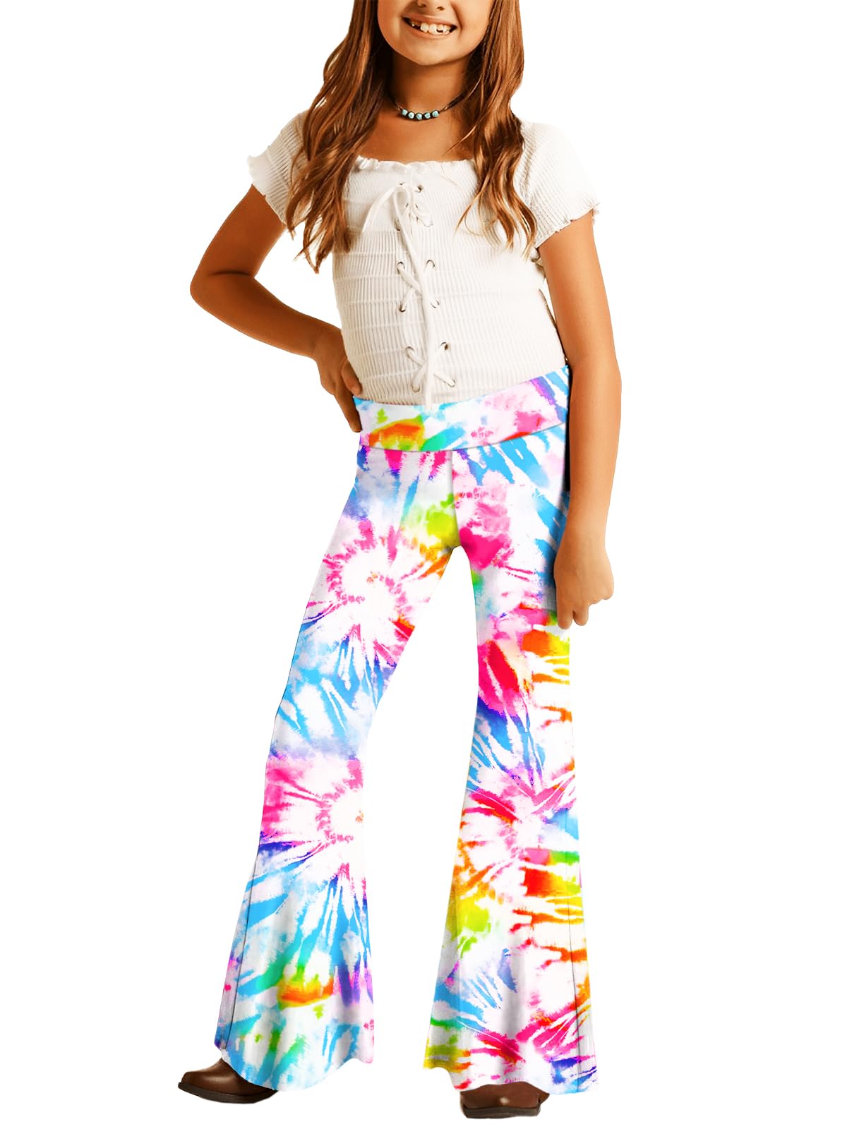 Deerose Girls Halloween Hippie Bell Bottom Pants High Waist Flare Pants 5-14 Years