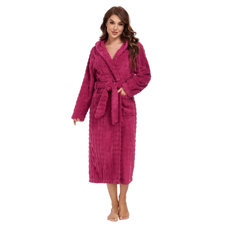 Luxury Plush Absorbent Robe For Women Extra Long Fleece Bathrobe With Hood And Pockets Warm Terry Cloth Cozy Lounge Wear Sleepwear Homewear Winter Dressing Gown Special Gift For Mommy Girl Friends On Christmas Day