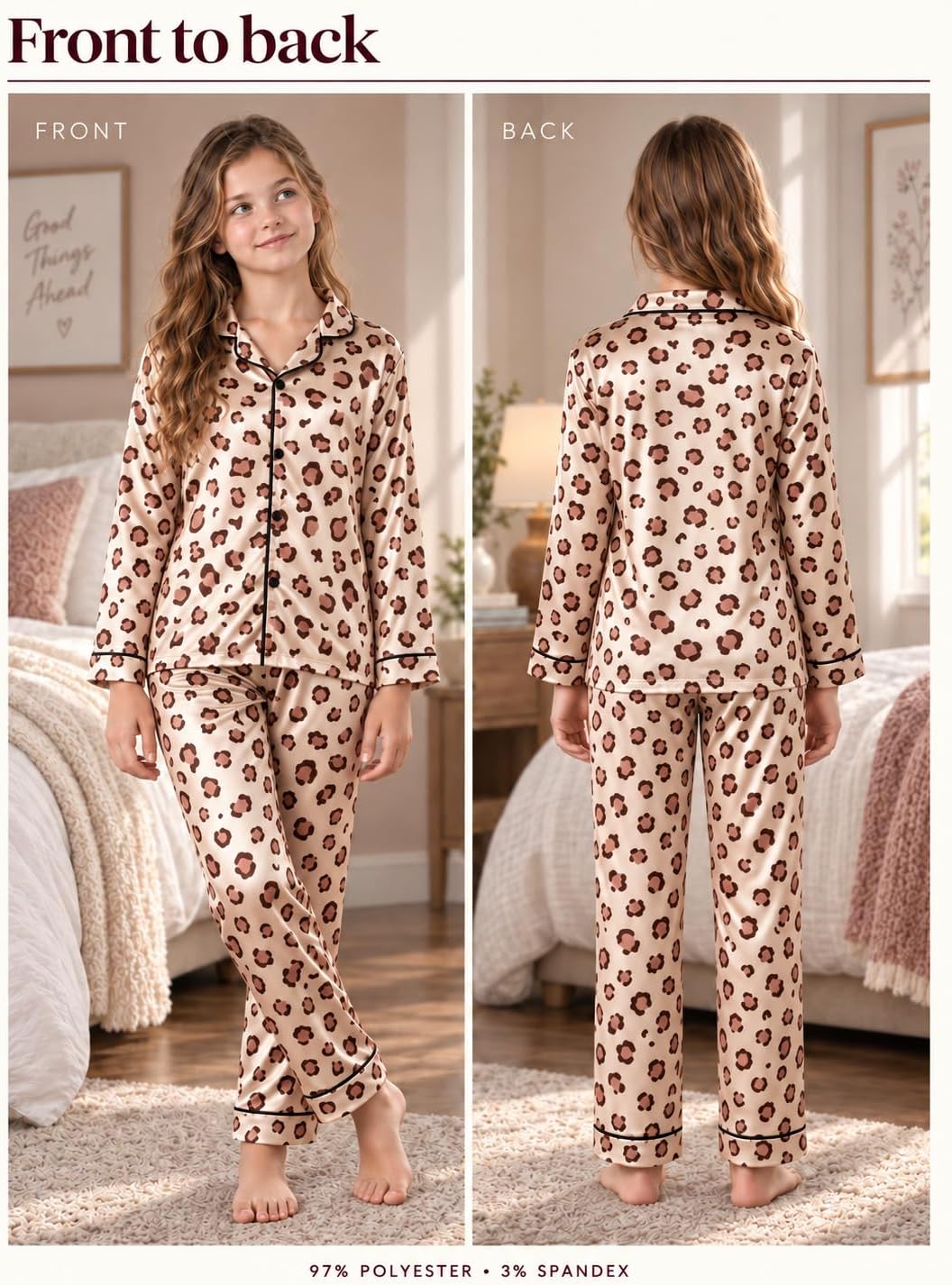 Topgal Girls Pajama Set, Coat Style Button Front, Size 6-16