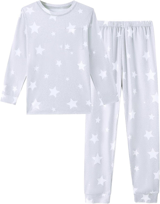 Mikrdoo Girls Pajamas Soft Stretch 2Pc Long Sleeve Top & Pants Size 8-16