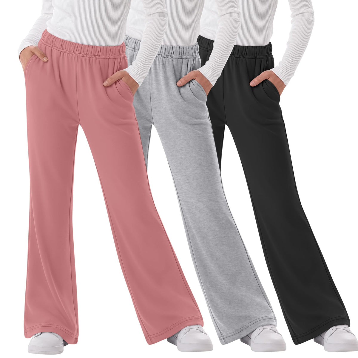 3 Pack Girls Flare Legging Kids Bootcut Sweatpants