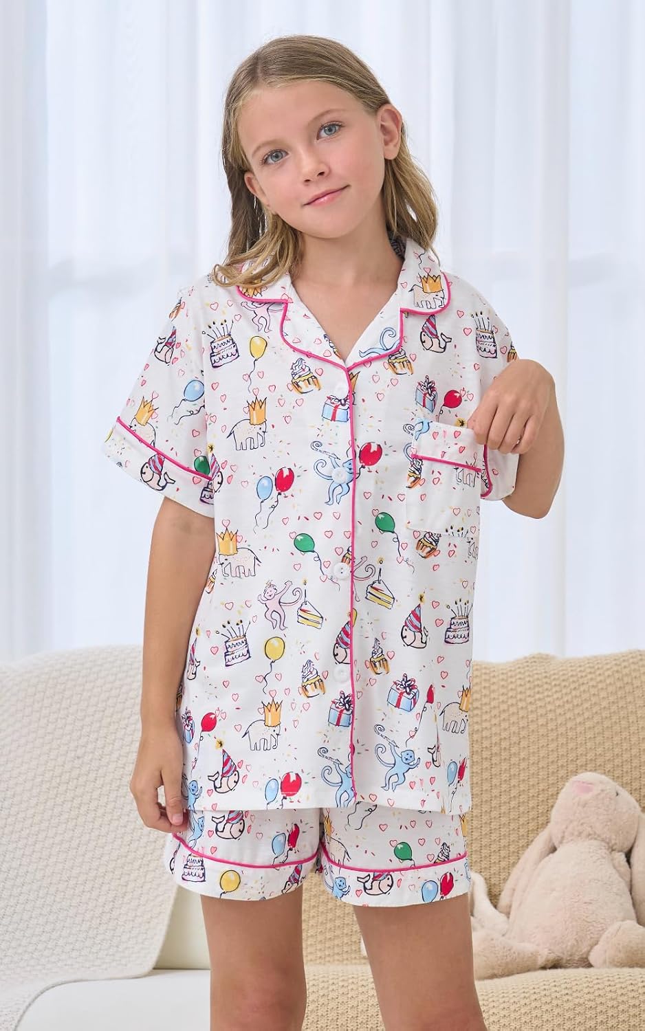 Girls Summer Outfit,Kids Monkey Button Down Loungewear Sleepwear Pjs