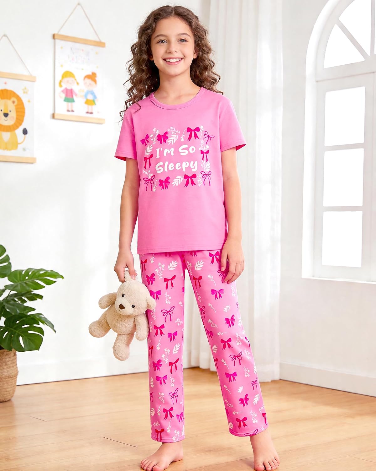 Girls Pajamas Short Sleeve Pants Pjs for Big Girls Sleepwear Kids Jammies Sets Cute Soft Loungewear Size 7-14