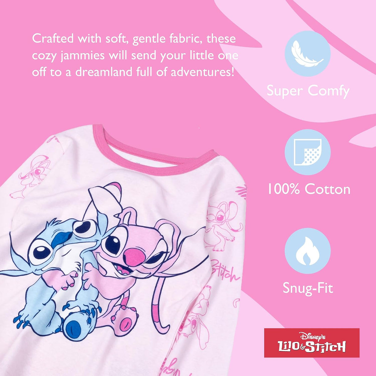 Disney Girls' 2-piece Snug-fit Cotton Holiday Matching Pajama Set, Soft & Cute for Kids