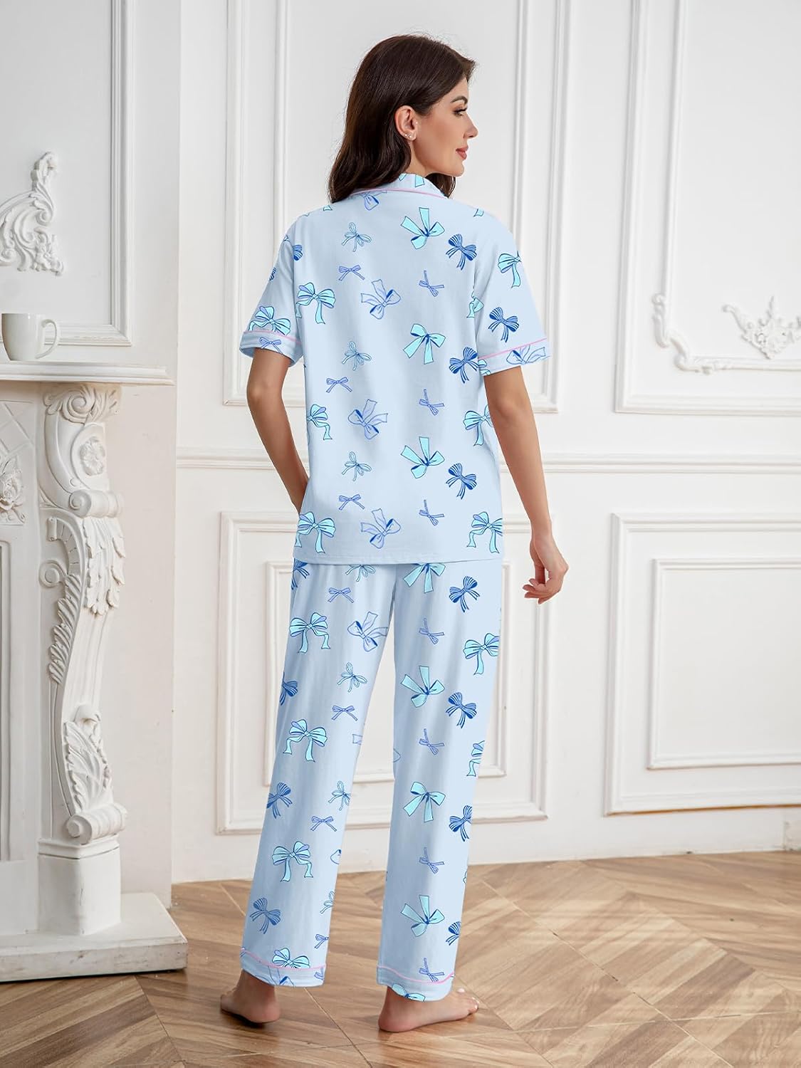 QZH.DUAO Girls Cotton Short Sleeves and Long Pants Pajama Set, 5-14 Years