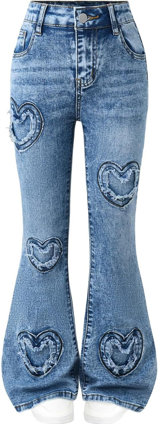 Girls Baggy Ripped Jeans Wide Straight Leg High Waisted Denim Pants 7-14Y