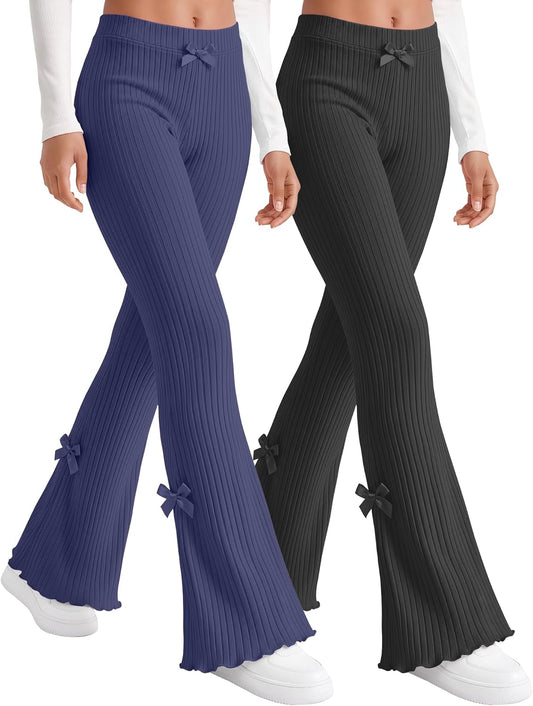2 Pack Girl Flare Legging Ribbed Ruffle Bell Bottom