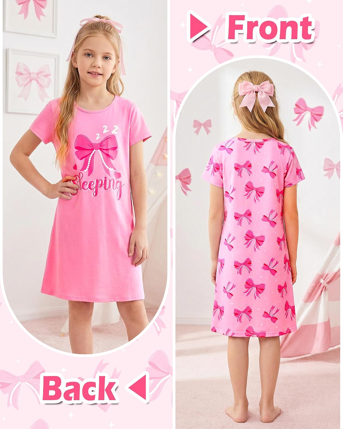 Sylfairy 2Pcs Girls Nightgowns Kids Pajamas Princess Nightgown Dress Sleepwear for Toddler Little Girls Nightdress