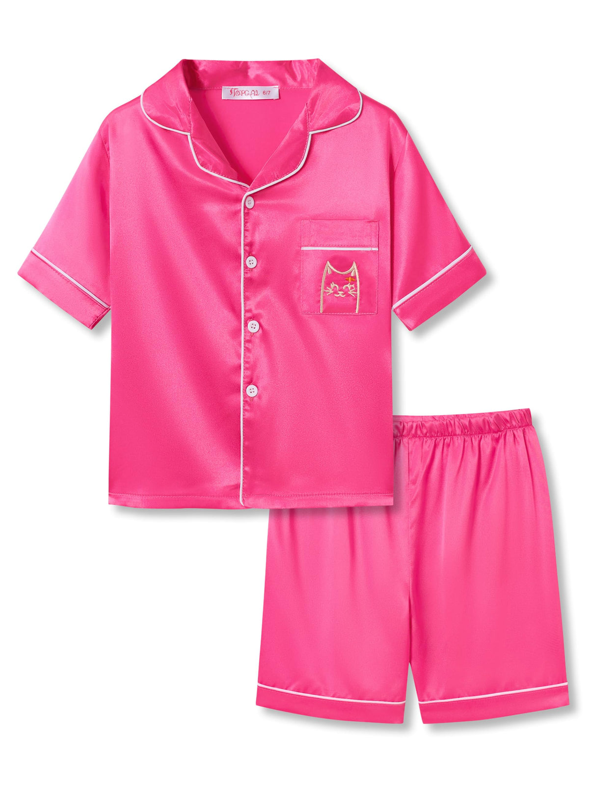 Topgal Girls Satin Pajamas, Short Sleeve Shorts Button Up, Size 6-16