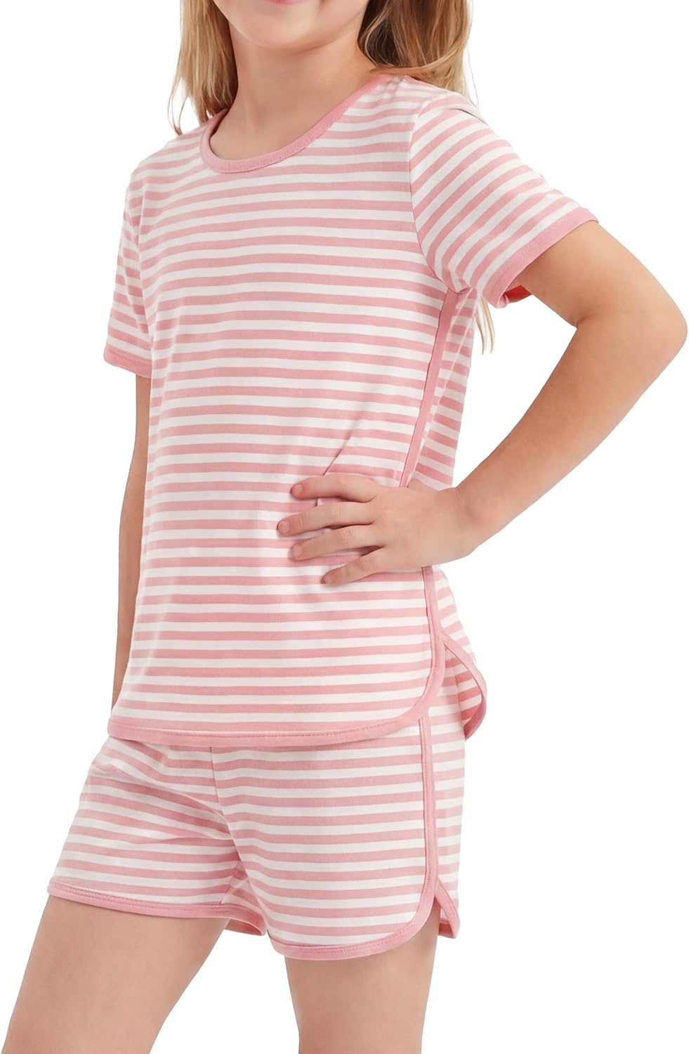 Yoofoss Girls Pajamas Organic Cotton Loose Fit Kids Pjs 2 Piece Sleepwear Short Sleeves & Short Pants Girls Clothes