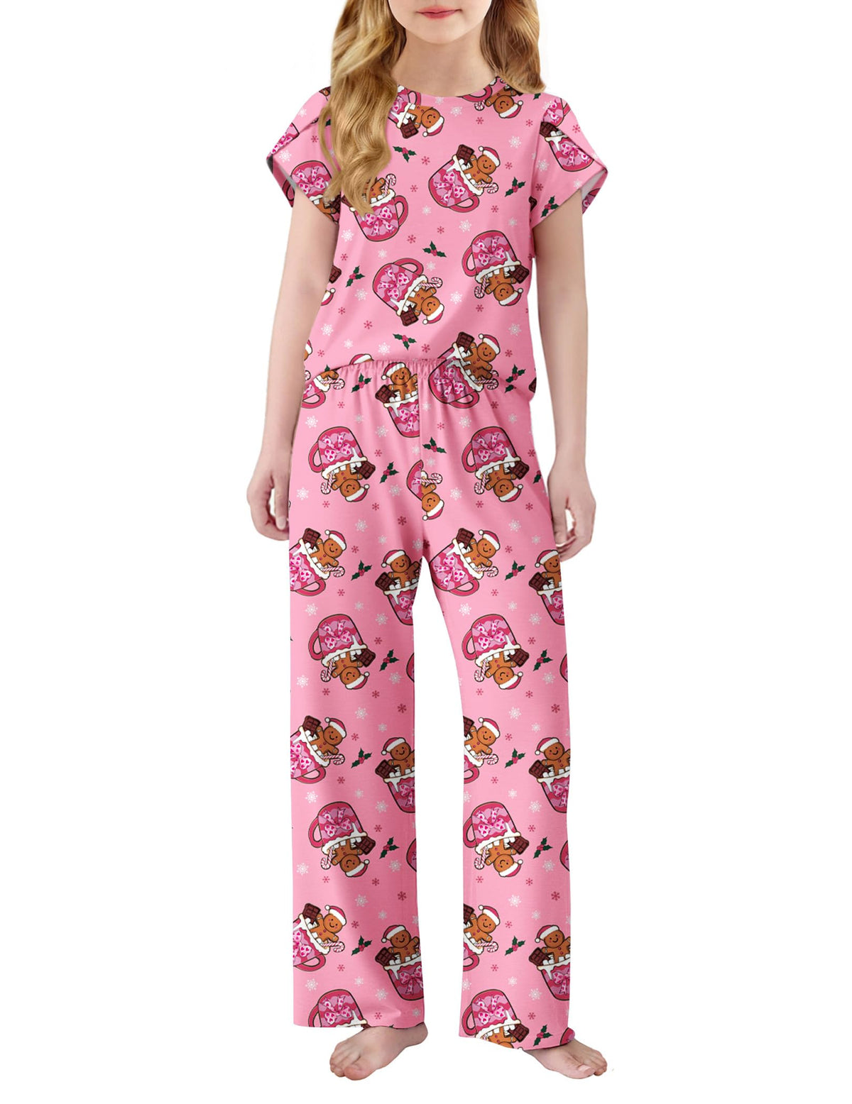 Arshiner Pajamas for Girls Short Sleeve Long Pants Pjs Cute Soft Lounge