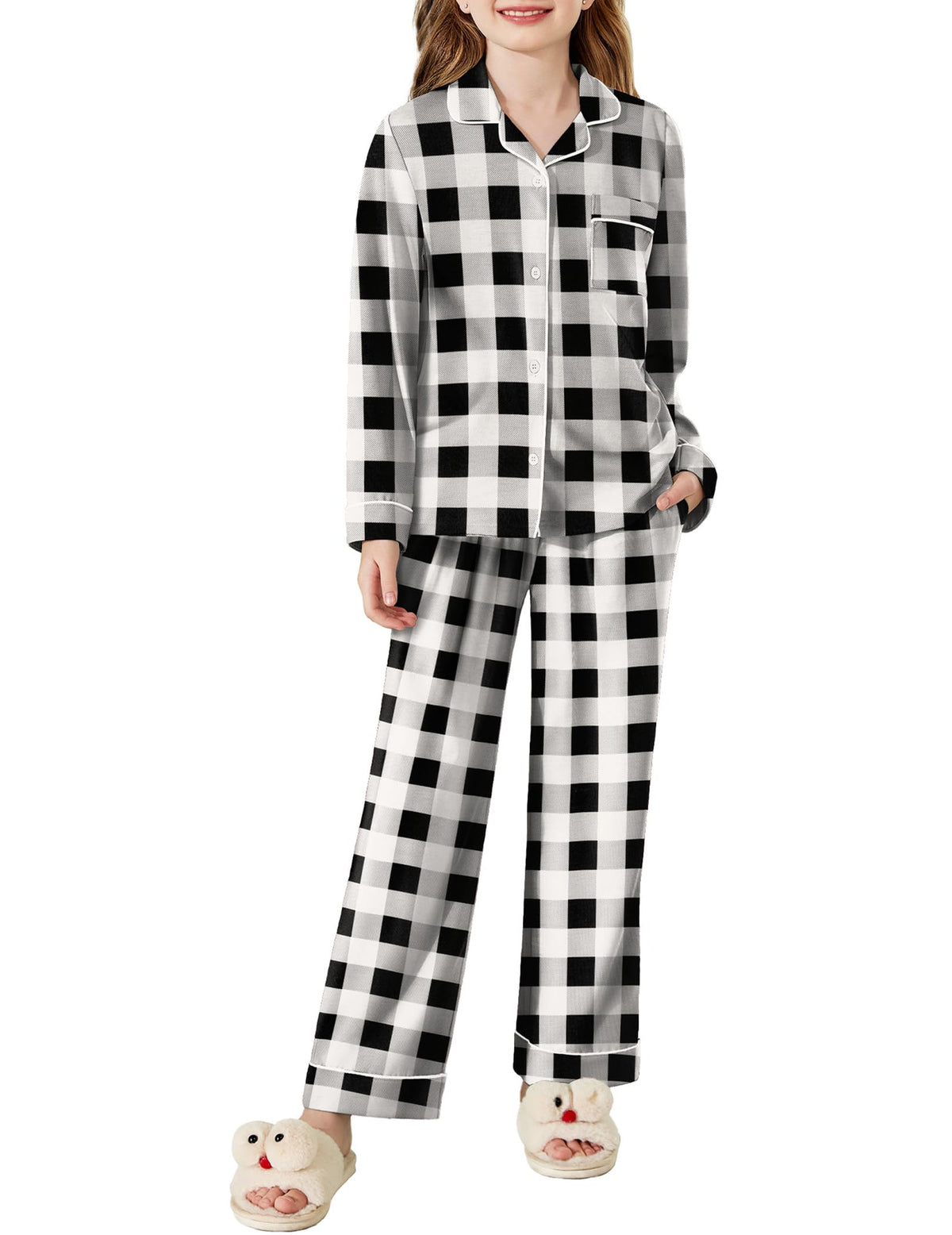 Arshiner Pajamas Set for Girls Long Sleeve Lounge Set Button Down Pj Sets