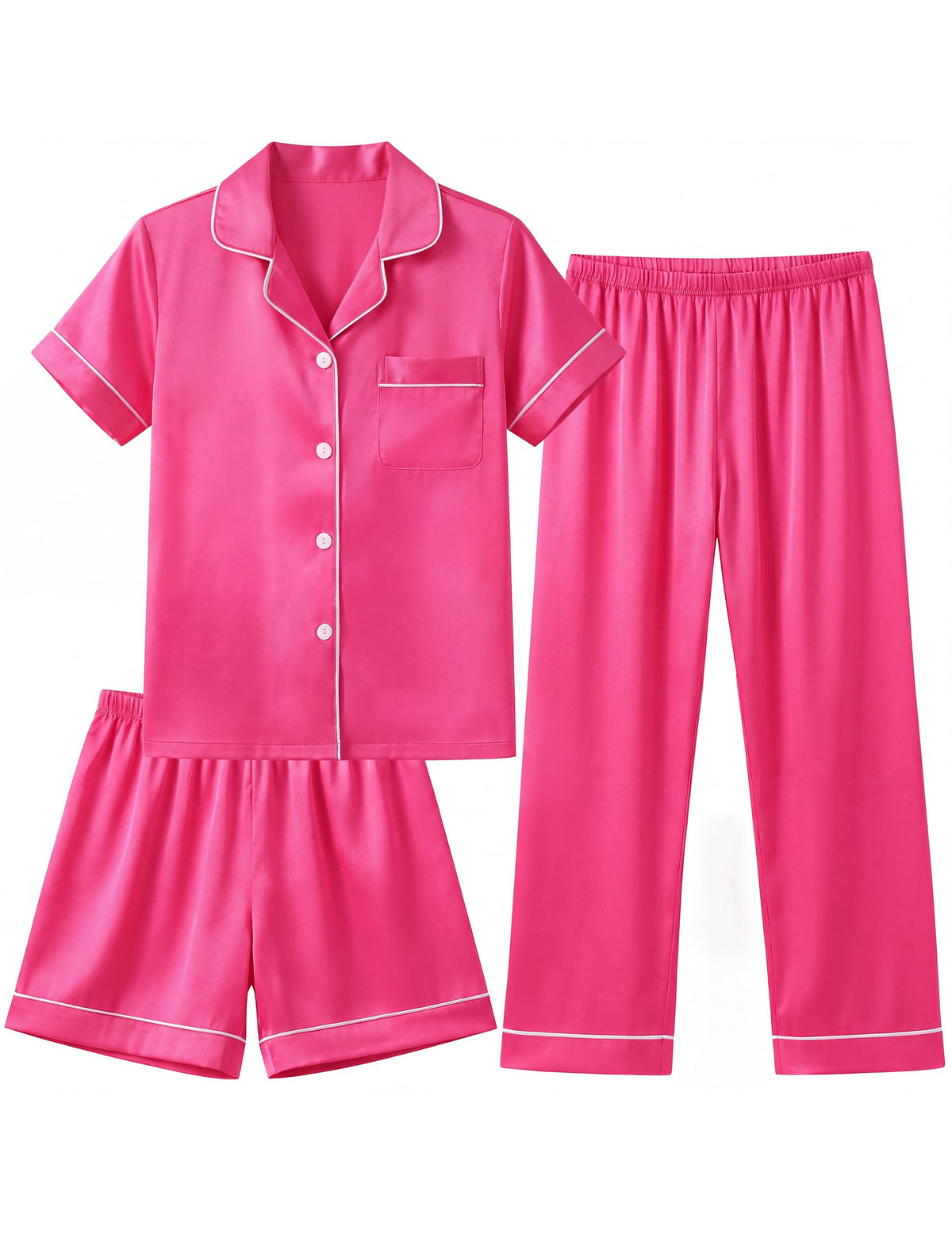 Yoofoss Girls Pajamas Set Kids Satin Pjs Short Sleeves Sleepwear