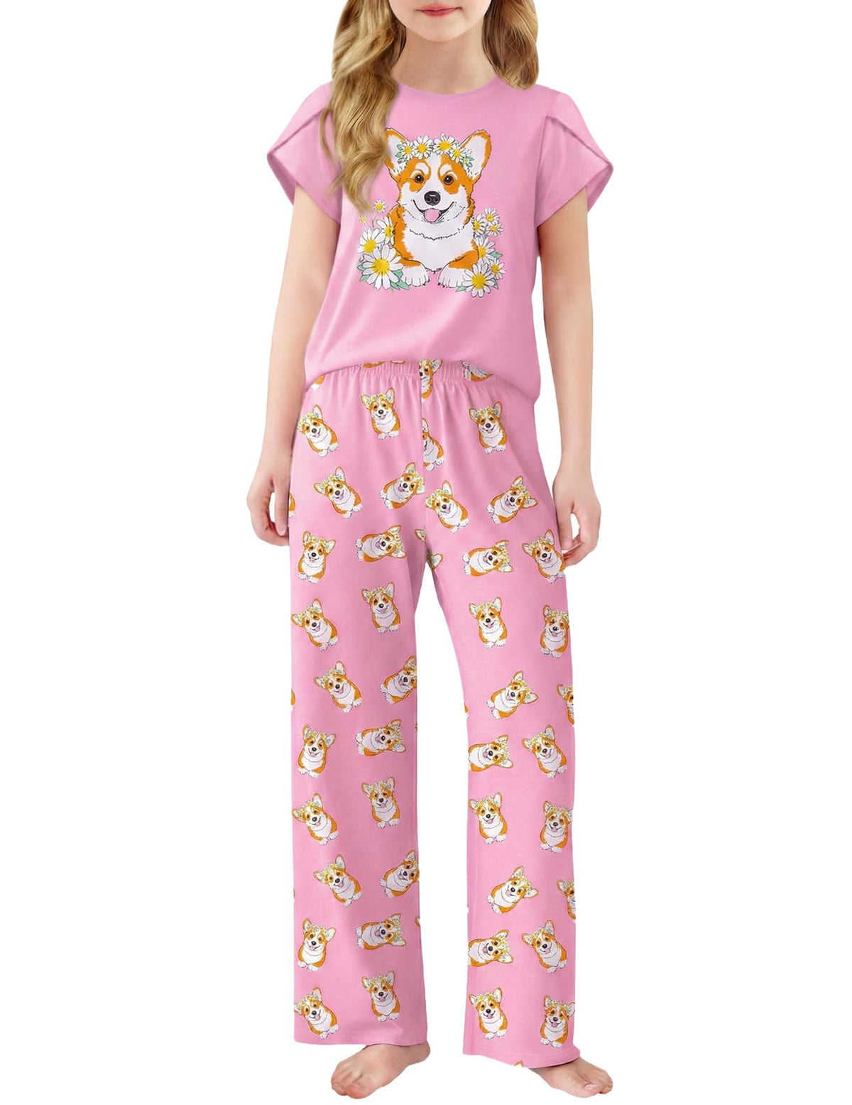 Arshiner Pajamas for Girls Short Sleeve Long Pants Pjs Cute Soft Lounge