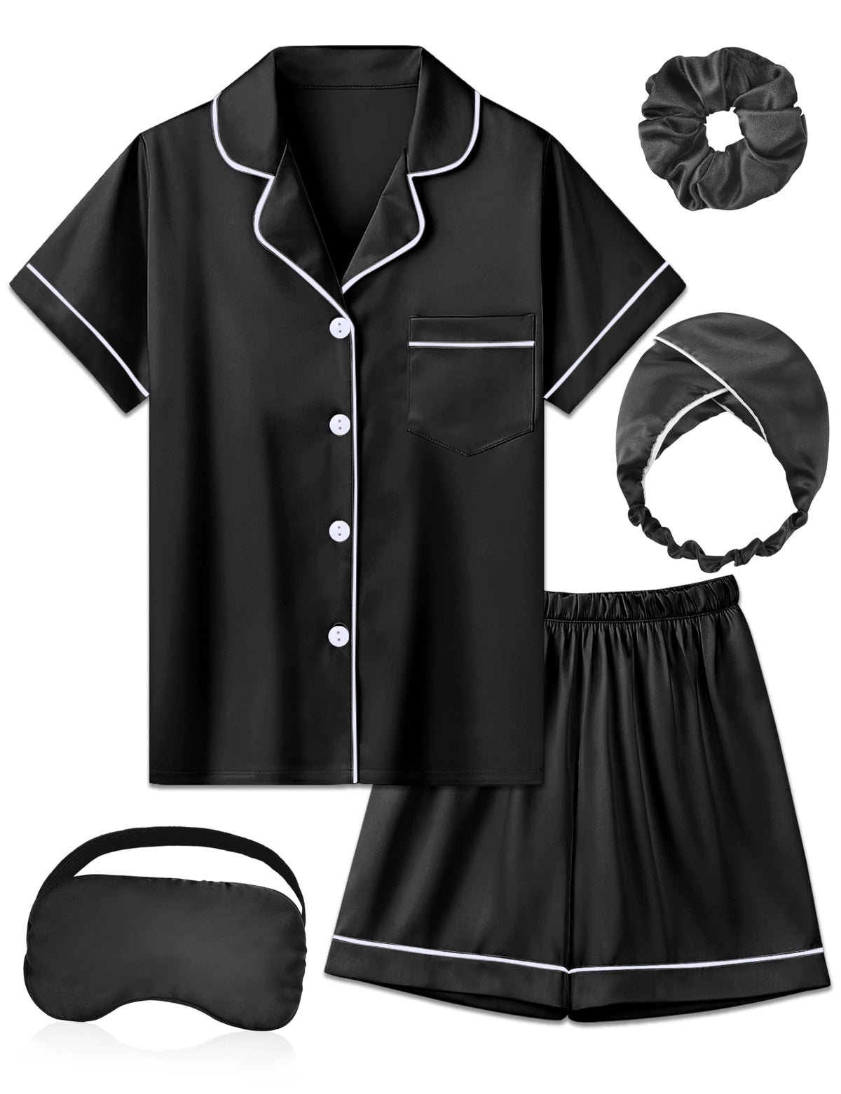 Kids Silk Pajamas Girls Satin Pajama Set Button Down Pjs Set 5-12Y