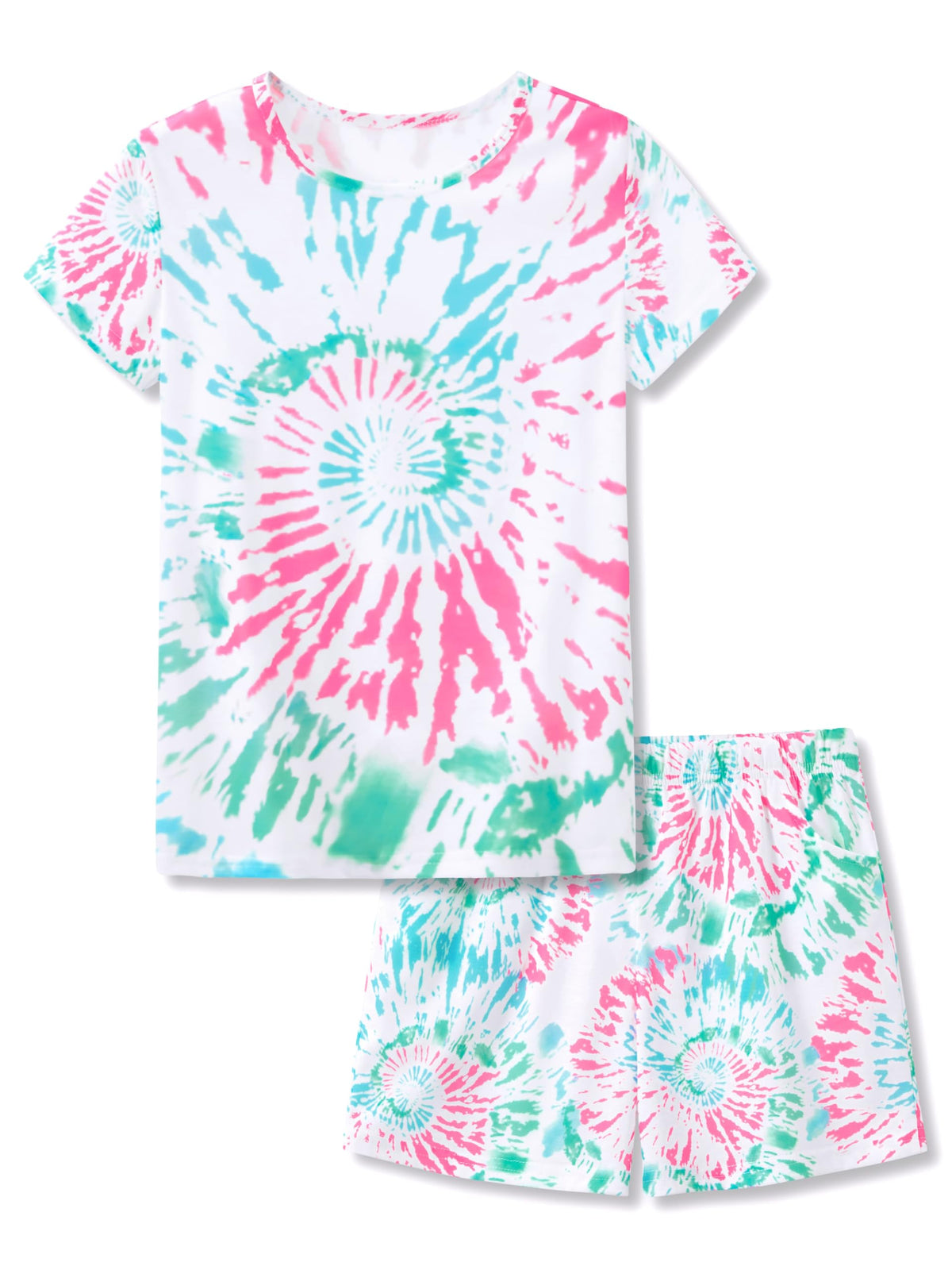 Tebbis Girls Pajama Set Tie Dye Cute Prints Tee & Shorts Sizes 6-18