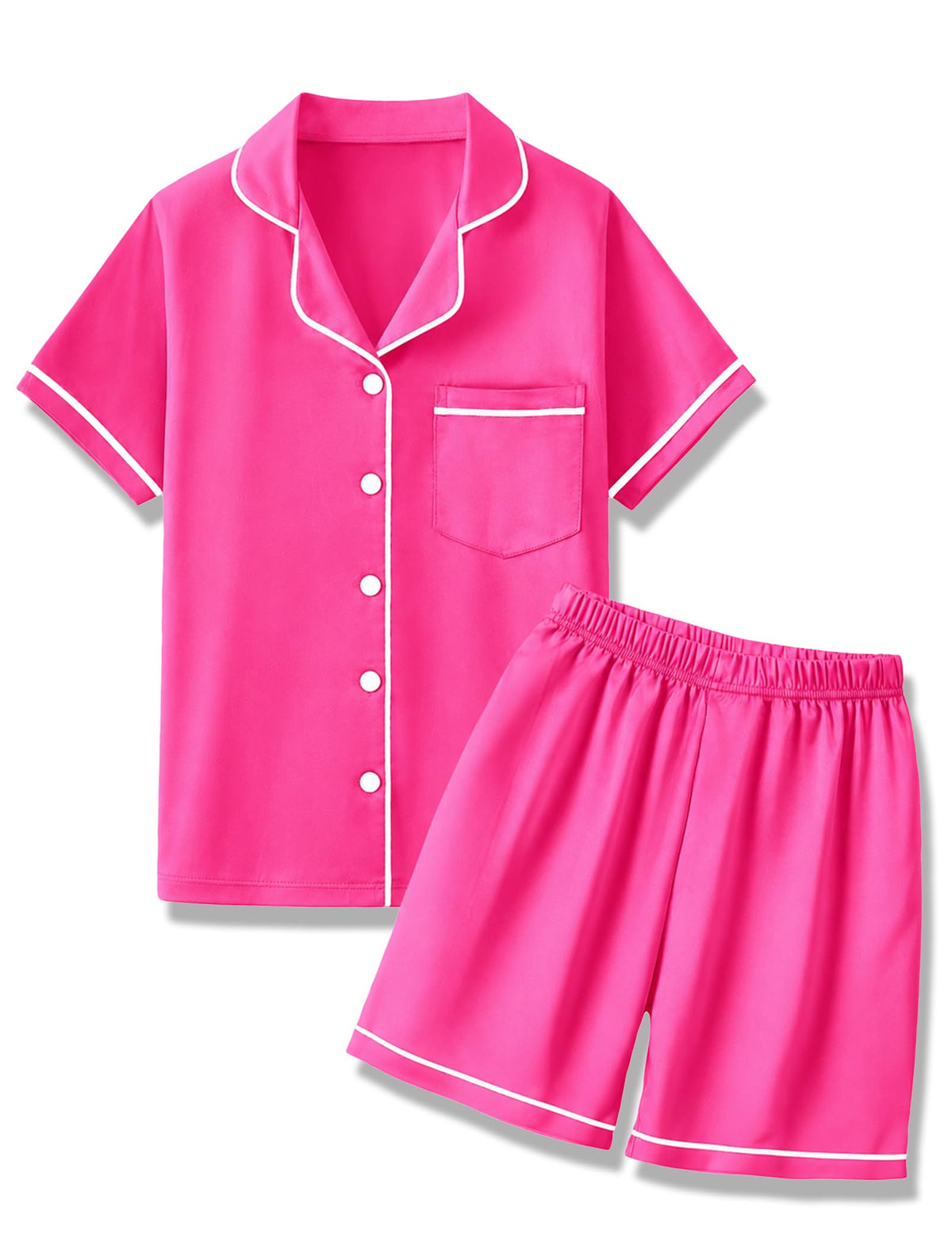 Mikrdoo Girls Pajamas Set Soft Silk Satin Pajamas 2 Piece Short Sleeve Sleepwear for Kids Size 4-16 Years