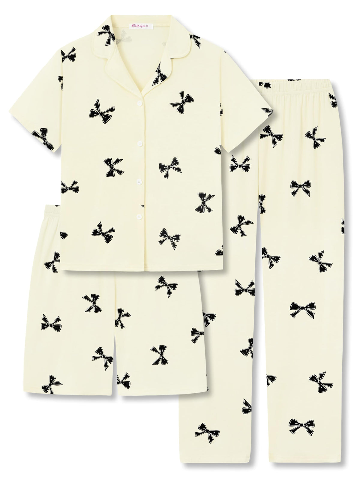Topgal Girls 3-Piece Graphic Pajamas, Modal Button Up Lapel PJs, Sizes 6-18