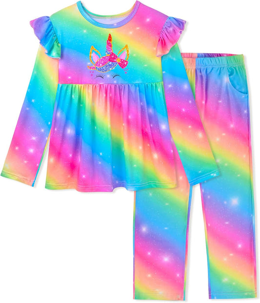 Girls Pajamas Long Sleeve, Unicorn Pajamas Set Toddler Pjs PJ Sleepwear Casual Wear for Kids 3-10 Years