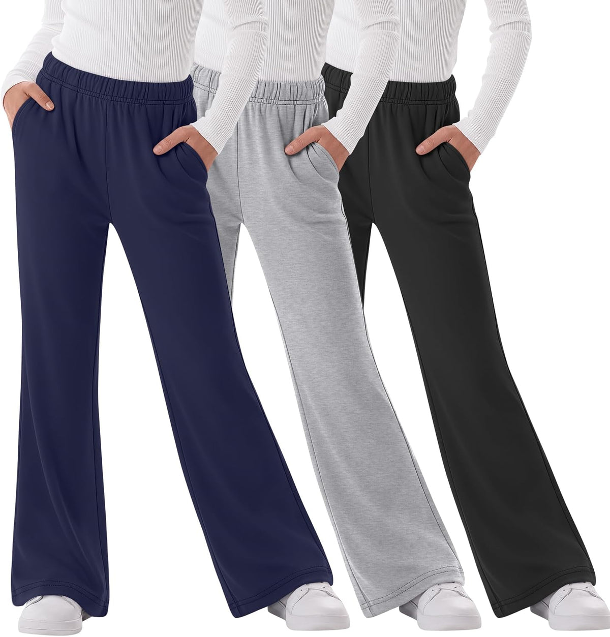 3 Pack Girls Flare Legging Kids Bootcut Sweatpants