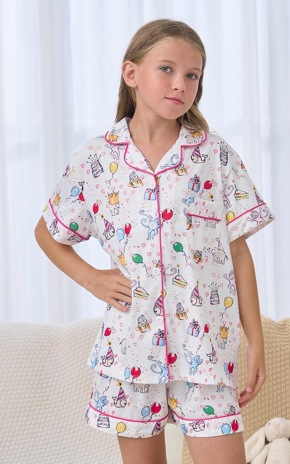 Girls Summer Outfit,Kids Monkey Button Down Loungewear Sleepwear Pjs