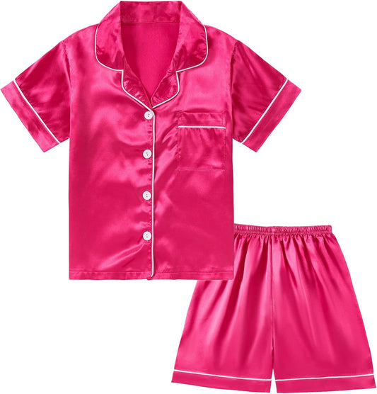 DIPUG Girls Pajamas Satin Pjs Short Sleeve Sleepover Party Gift