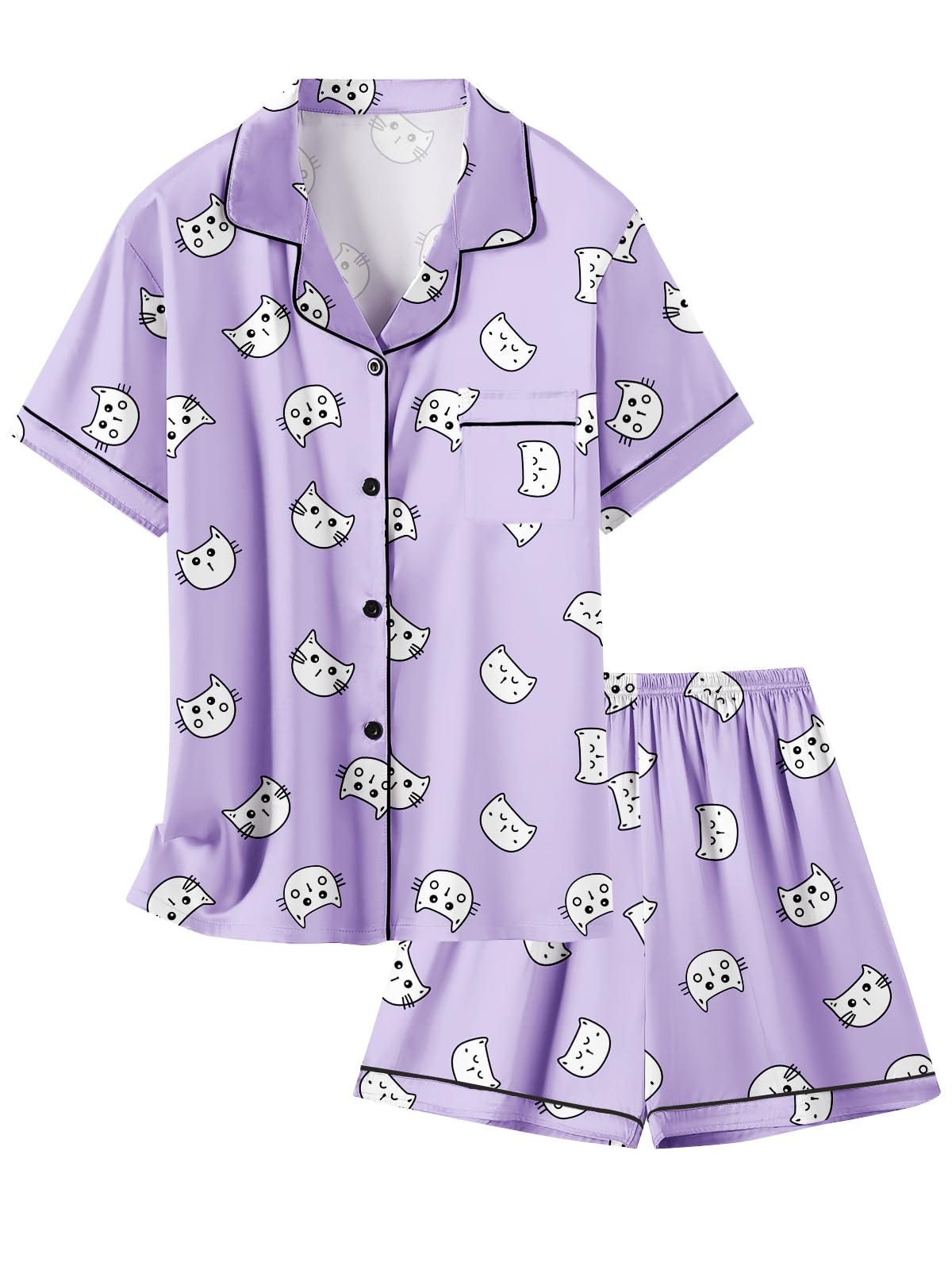Girls & Womens Satin Pajamas Set, Silk Button-Down Sleepwear 2 Piece Nightwear, 3 Years - Women XXL