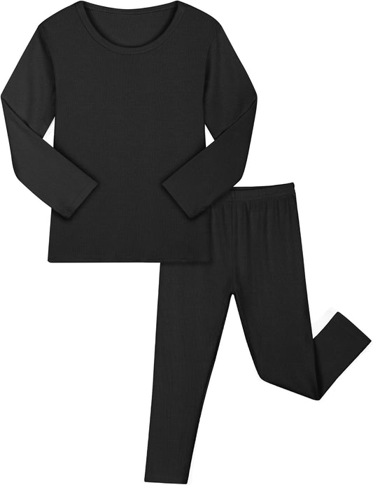Resinta 2-Piece Boys Girls Long Sleeve Ribbed Base Layer Top Bottom Sets