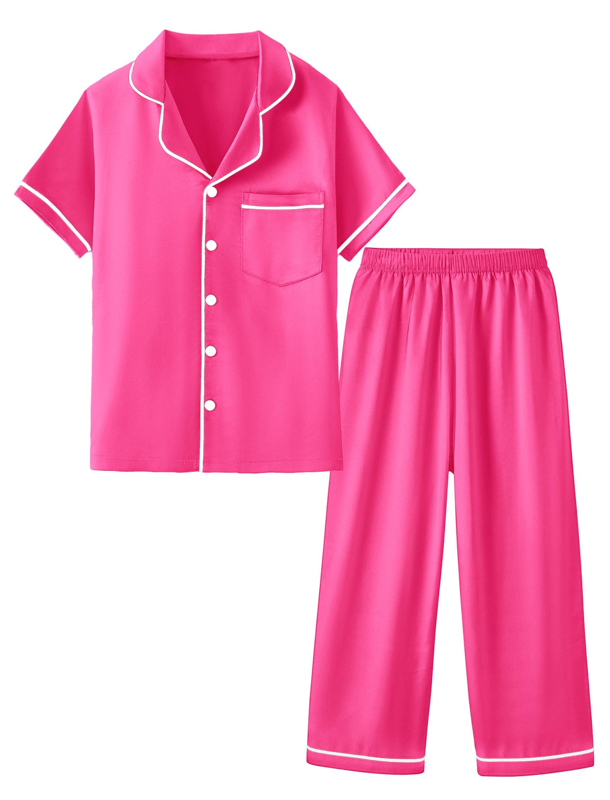 Mikrdoo Girls Satin Pajamas Button Down 2Piece PJs 3-16 Years