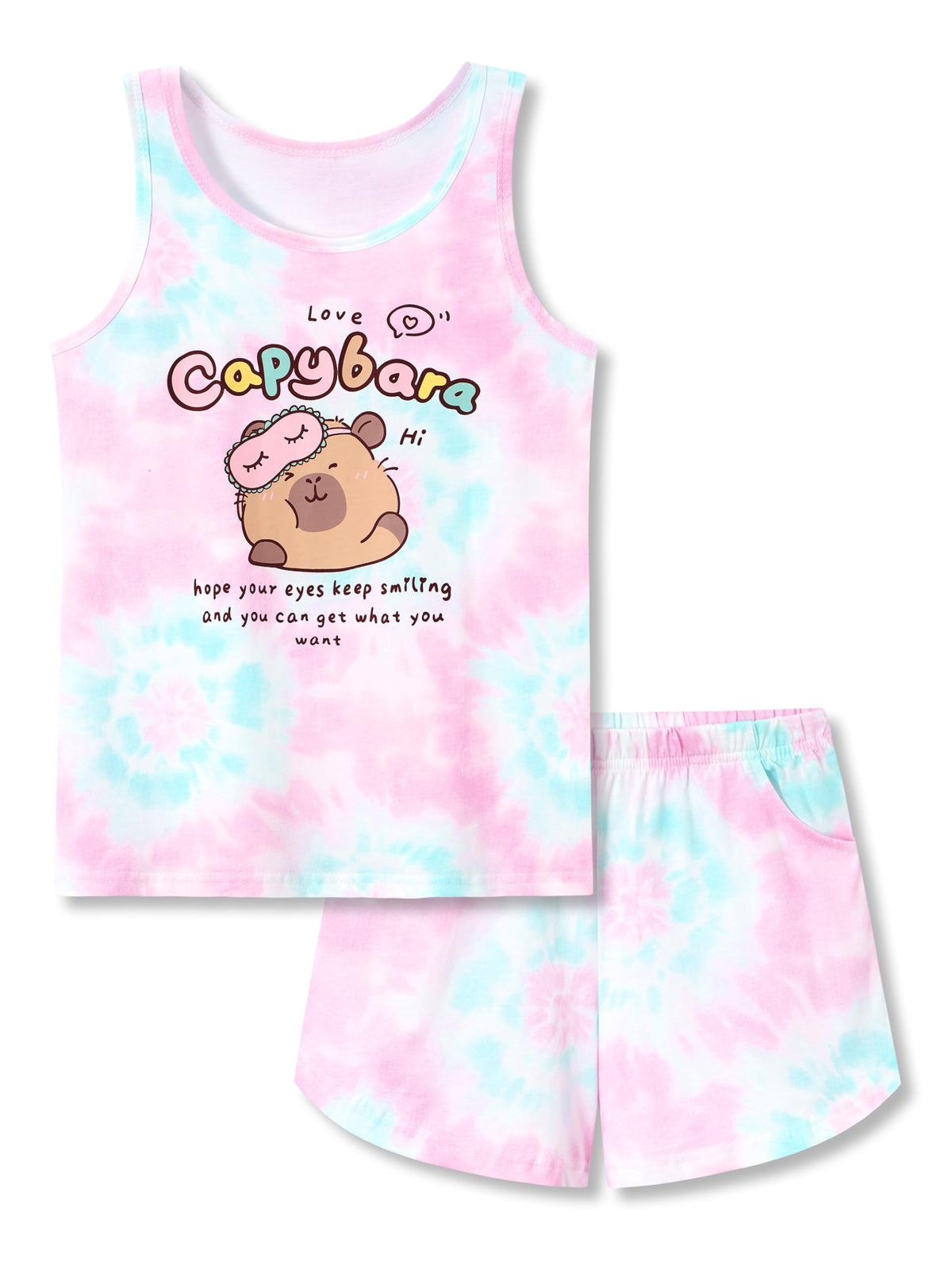 Beezizac Girls' Tie Dye Pajamas, 100% Cotton Sleepover Theme, Size 4T-18