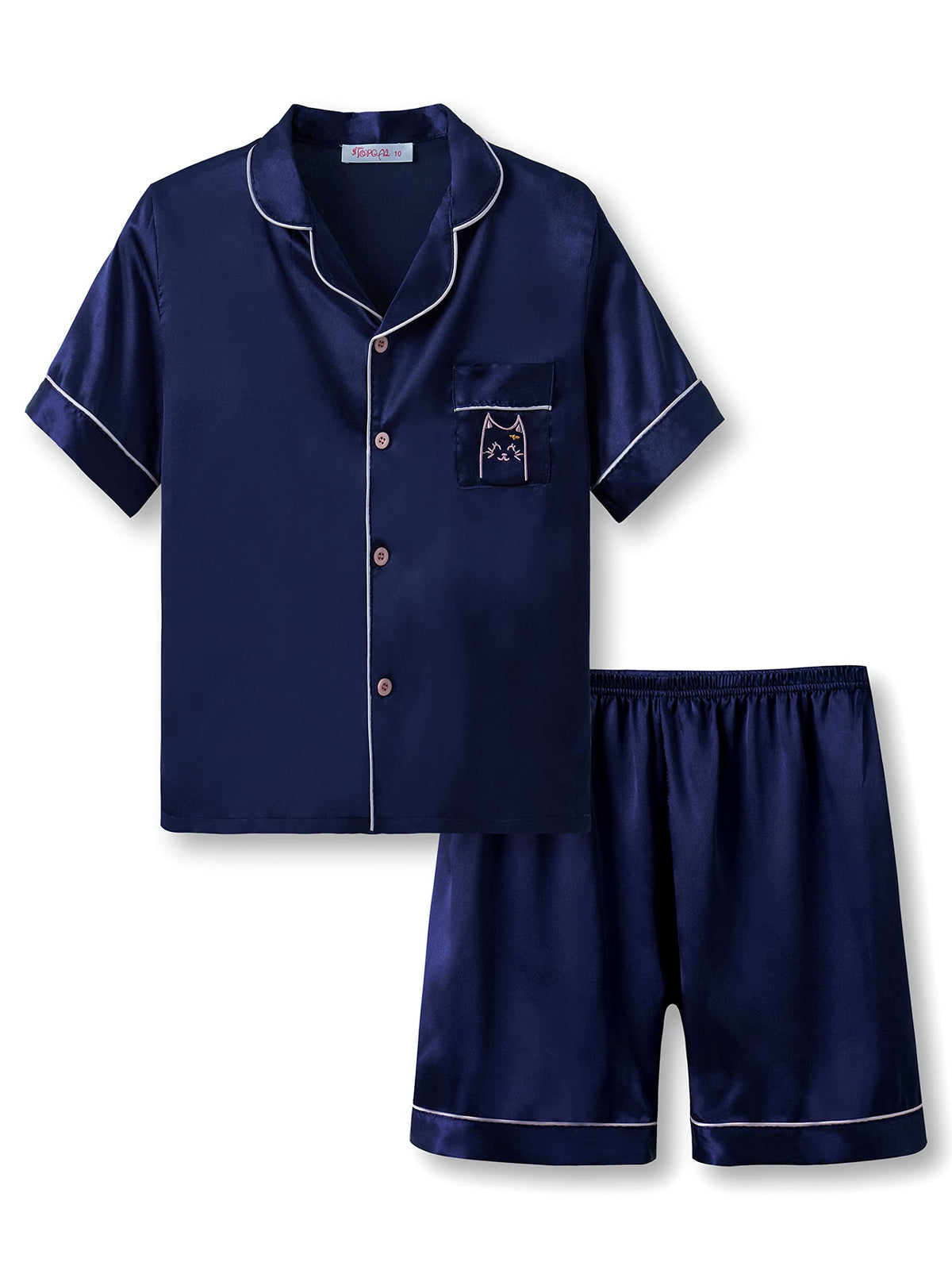 Topgal Girls Satin Pajamas, Short Sleeve Shorts Button Up, Size 6-16