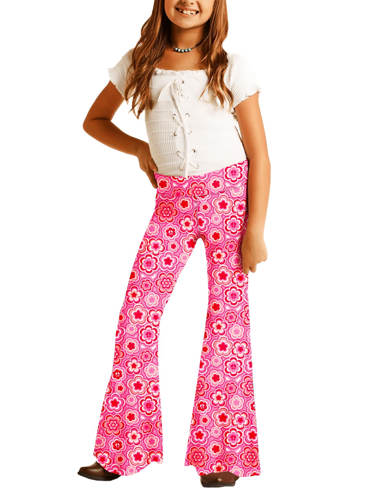 Deerose Girls Halloween Hippie Bell Bottom Pants High Waist Flare Pants 5-14 Years