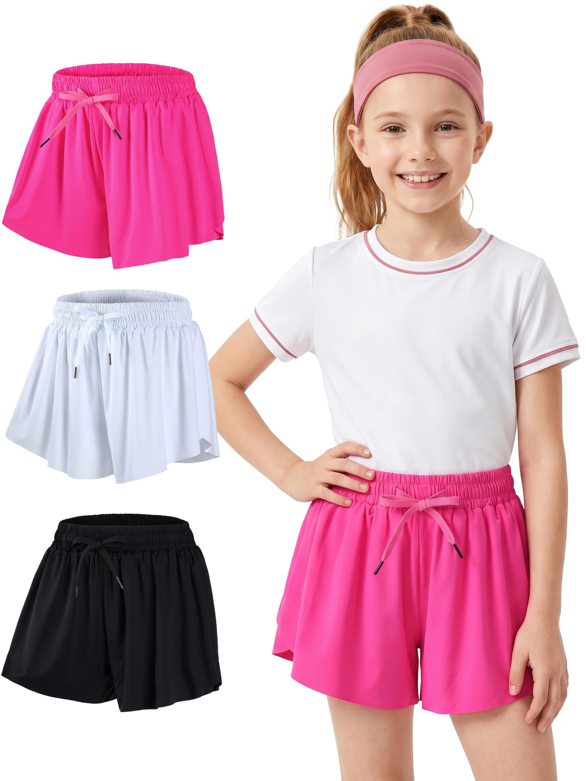 DIPUG Girls Butterfly Shorts with Pocket 2-in-1 Flowy Athletic Cheer Skorts
